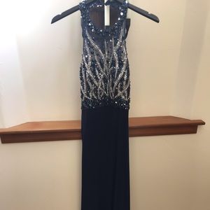 dark blue prom dress